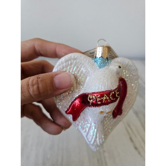 Old world OWC Peace Dove bird glitter ornament glass Xmas tree - Picture 3 of 8